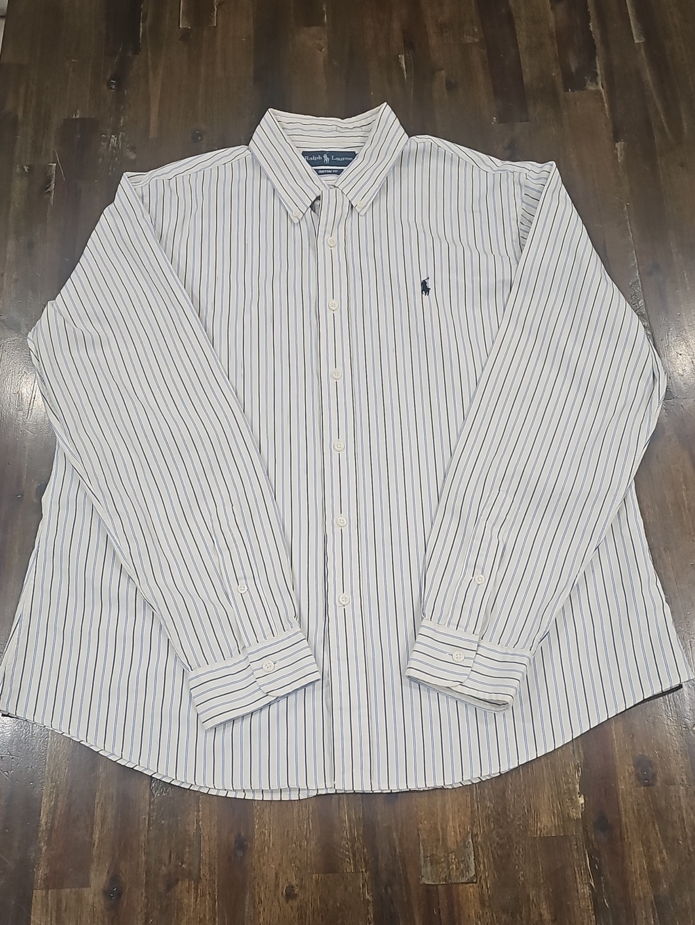 Ralph Lauren Polo Off White Shirt with Blue And Black Pinstripes